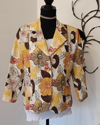 Giacca Lino e Cotone Floreale Vintage Taglia M