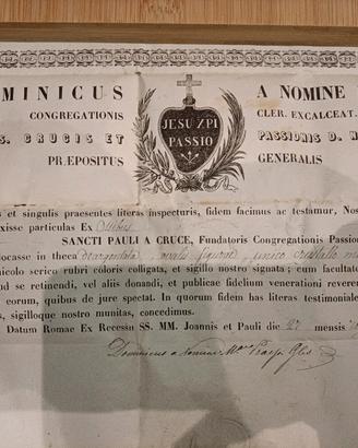 Reliquia con autentica 1875