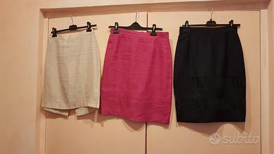 set 3 gonne medie cotone/lino beige blu fuxia