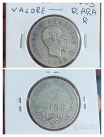 Argento Moneta Rara R 2 Lire Valore Regno d'Italia