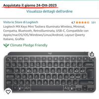 Tastiera Logitech MX keys Mini NUOVA + Ricevitore