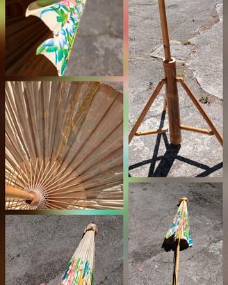 Ombrellone e Piedi BAMBÙ Etnic floreale carta riso