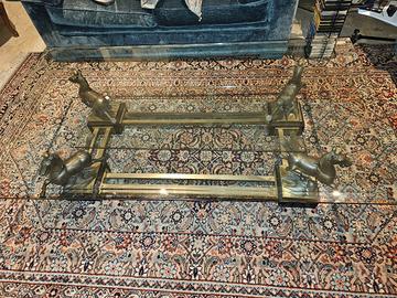 Tavolo cristallo con cavalli in bronzo