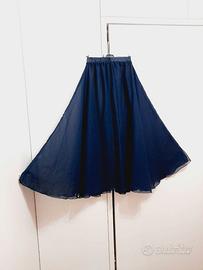 Gonna chiffon ruota  danza lunga 360°  S navy blu