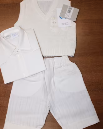Completo gilet + camicia + bermuda neonato