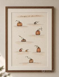 quadro autunno zucche acquarello