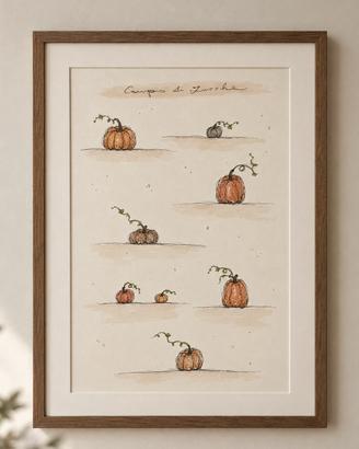 quadro autunno zucche acquarello