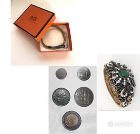 Bracciale smeraldi oro argento Hermes  monete Lire