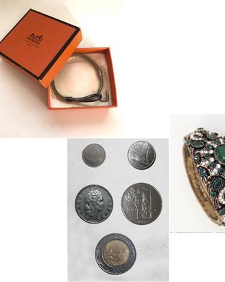 Bracciale smeraldi oro argento Hermes  monete Lire