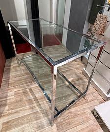 Tavolo in acciaio lucido e 2 vetri per appoggio