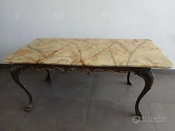 Antico Tavolino da Salotto in Marmo Onice e Bronzo