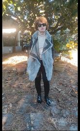 Cappotto in pelliccia e lana grigio 
