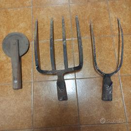 forche vecchie + rotella in legno vintage