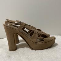 Sandalo tacco 11 con plateau basso beige