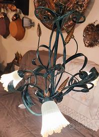 Tris vintage Lampadario 3 luci E Due Abajour Da Pa