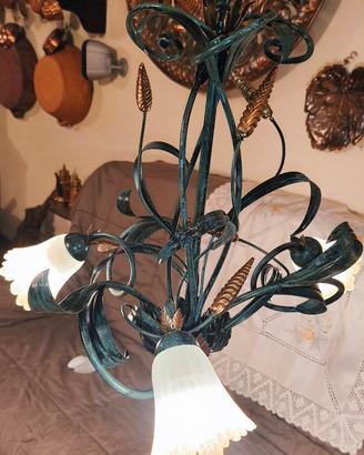 Tris vintage Lampadario 3 luci E Due Abajour Da Pa