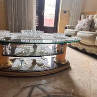 Tavolino da salotto in vetro e legno