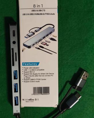 HUB 8 in 1  con presa PC  USB e UsbC
