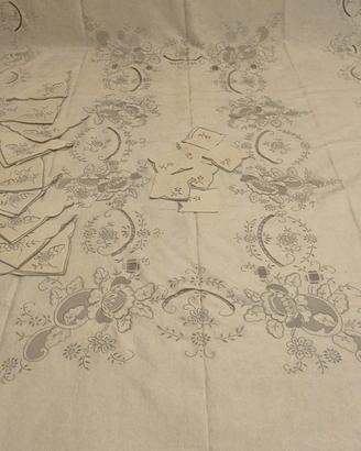 Tovaglia Corredo Puro Lino Ricamata a Mano 