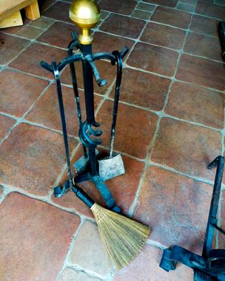 Set alari da camino in ferro battuto 