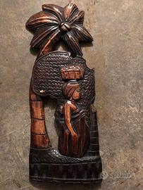 Statua africana da parete donna e gerla