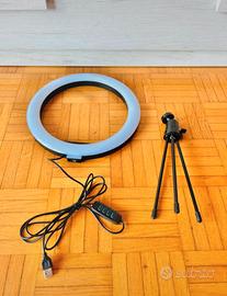 Ring light selfie con treppiede e porta telefono
