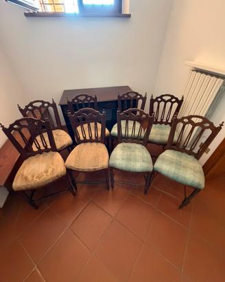 Set 8 sedie primi 900 vintage legno imbottite