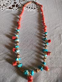 Collana di corallo e turchese 