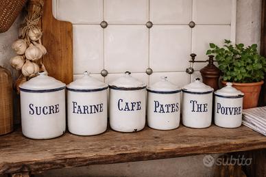 Barattoli vintage smaltati francesi set 6 pezzi