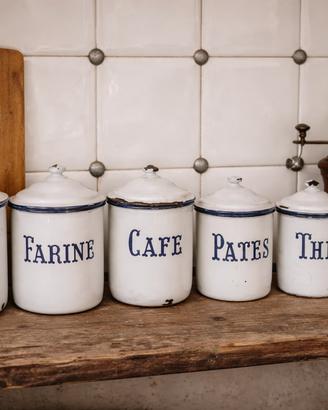 Barattoli vintage smaltati francesi set 6 pezzi