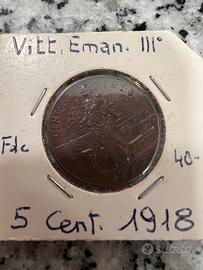 Moneta 5 centesimi del 1918