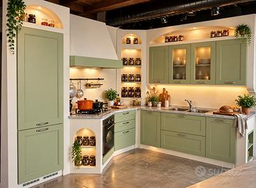 CUCINA NUOVA MAI MONTATA – LEGNO MASSELLO + MARMO