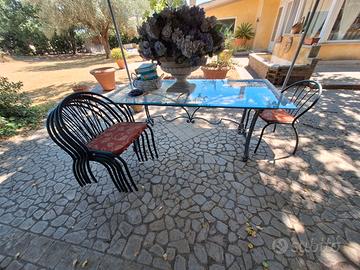 Tavolo in ferro battuto e cristallo