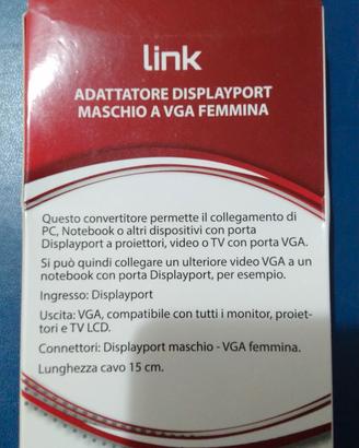 Adattatore displayport maschio a VGA femmina.