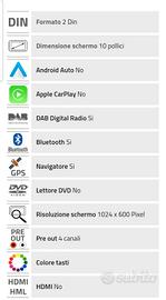 monitor doppio din PHONOCAR 10 pollici 