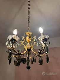 Lampadario ottone gocce vetro