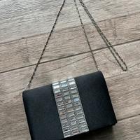 Clutch da Sera Nera con Fascia Strass e Cristalli