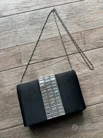 Clutch da Sera Nera con Fascia Strass e Cristalli