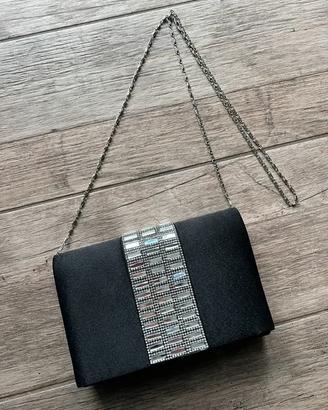 Clutch da Sera Nera con Fascia Strass e Cristalli