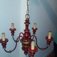 Lampadario 5 bracci legno laccato e ottone