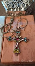 Collana puro Argento925 cm60 con croce moissanite 
