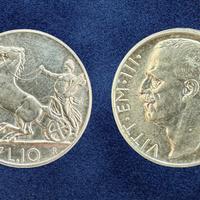 Moneta 10 Lire 1927 Biga Argento Regno d’Italia