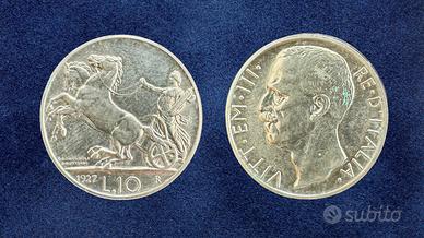 Moneta 10 Lire 1927 Biga Argento Regno d’Italia