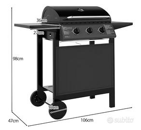 Barbecue a gas 3 bruciatori 24000 BTU