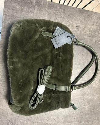 Borsa verde grande ecopelliccia