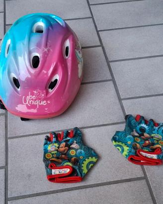 CASCO UNICORNO tg 52-56 + GUANTI,CASCHETTO BICI