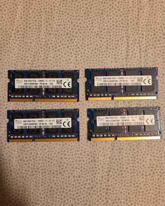 x4 RAM SK Hynix 8GB DDR3L SO-DIMM per PC Portatili