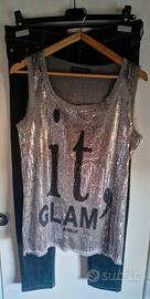 Top Paillettes Argento e Jeans skinny nero