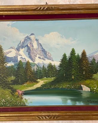Olio su Tela "Cervino e Lago Alpino" A. Morandi