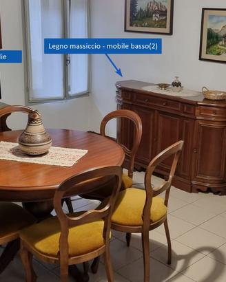 Sala completa in legno - Tavolo, 6 sedie, credenza